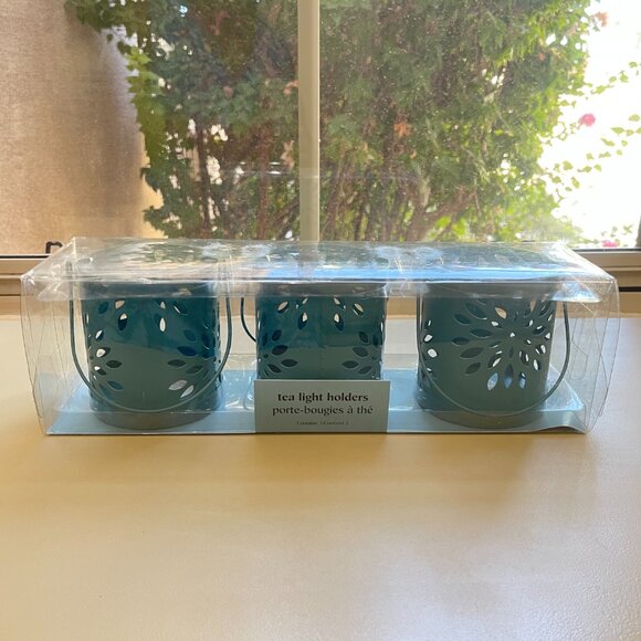 Pier 1 Other - New Pier 1 Tea Light Holders Set of 3 Teal Turquoise Blue Metal with Handle